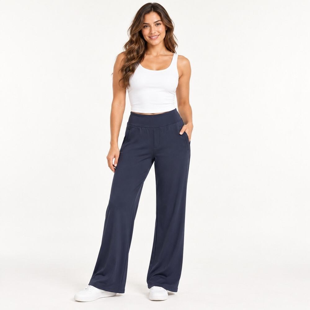 Halara Wide Leg Pull On Pants Womens Small Navy Blue Comfort-Work Wear NWOT
